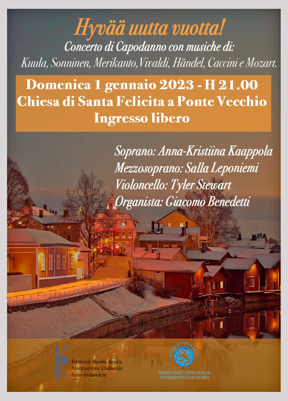 Domenica 1 Gennaio 2023, alle ore 21:00, nella splendida cornice della Chiesa di Santa Felicita a Ponte Vecchio a Firenze si celebrerà il Capodanno con un concerto di musica classica che ci condurrà nelle magiche atmosfere nordiche.